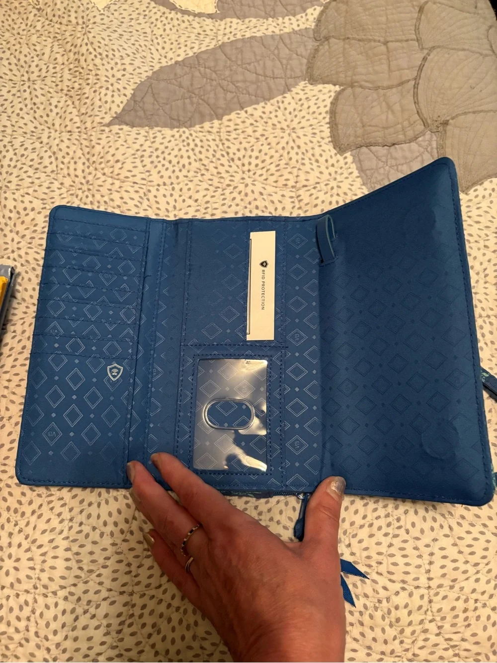 Vera Bradley Blue Quilted Crossbody Wallet with Teal Accents
